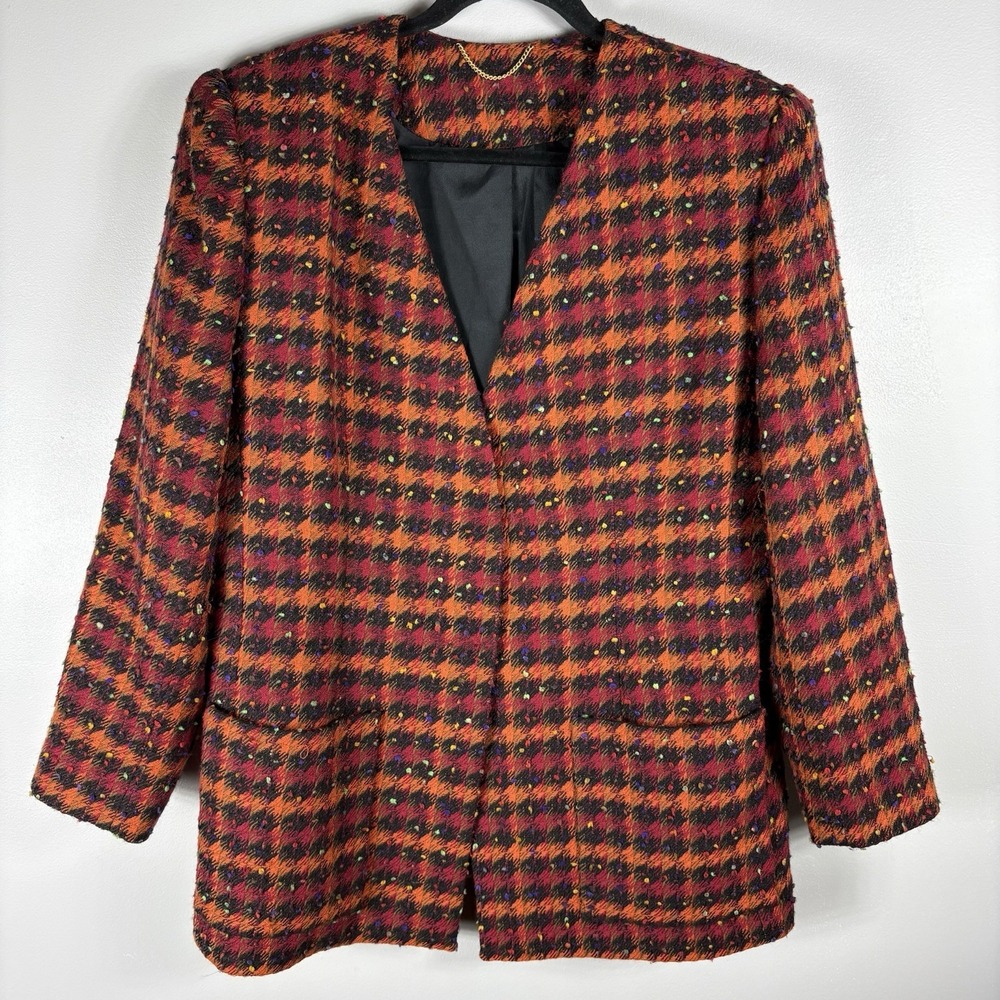 Doncaster Women's 14 Multicolor Tweed Wool LIned Pockets Blazer Old Money VTG